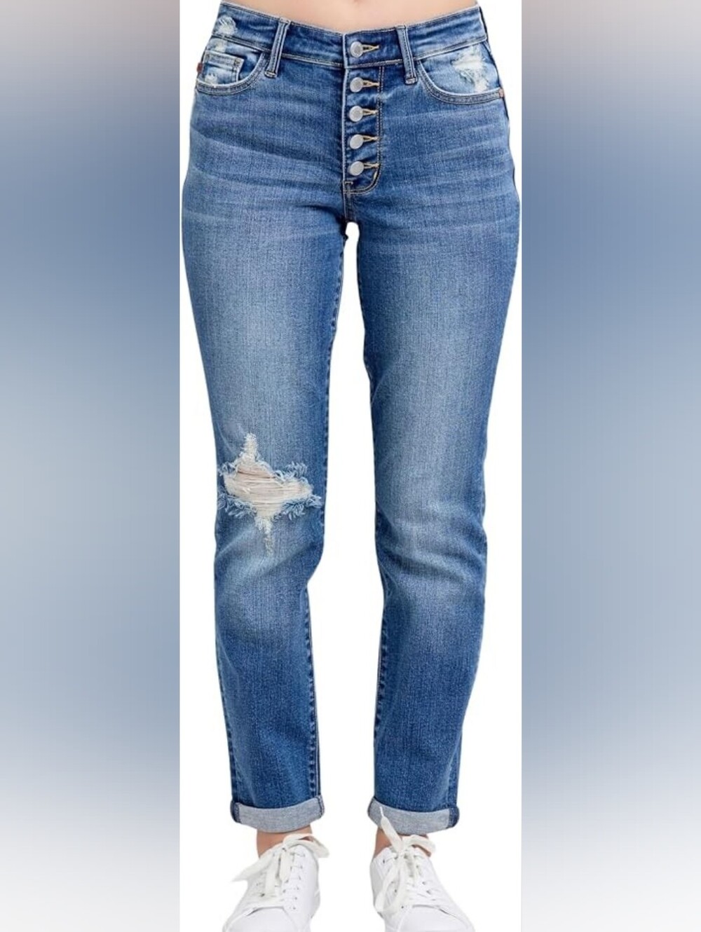Judy Blue Boyfriend Fit High Rise Button Fly Jeans In 27